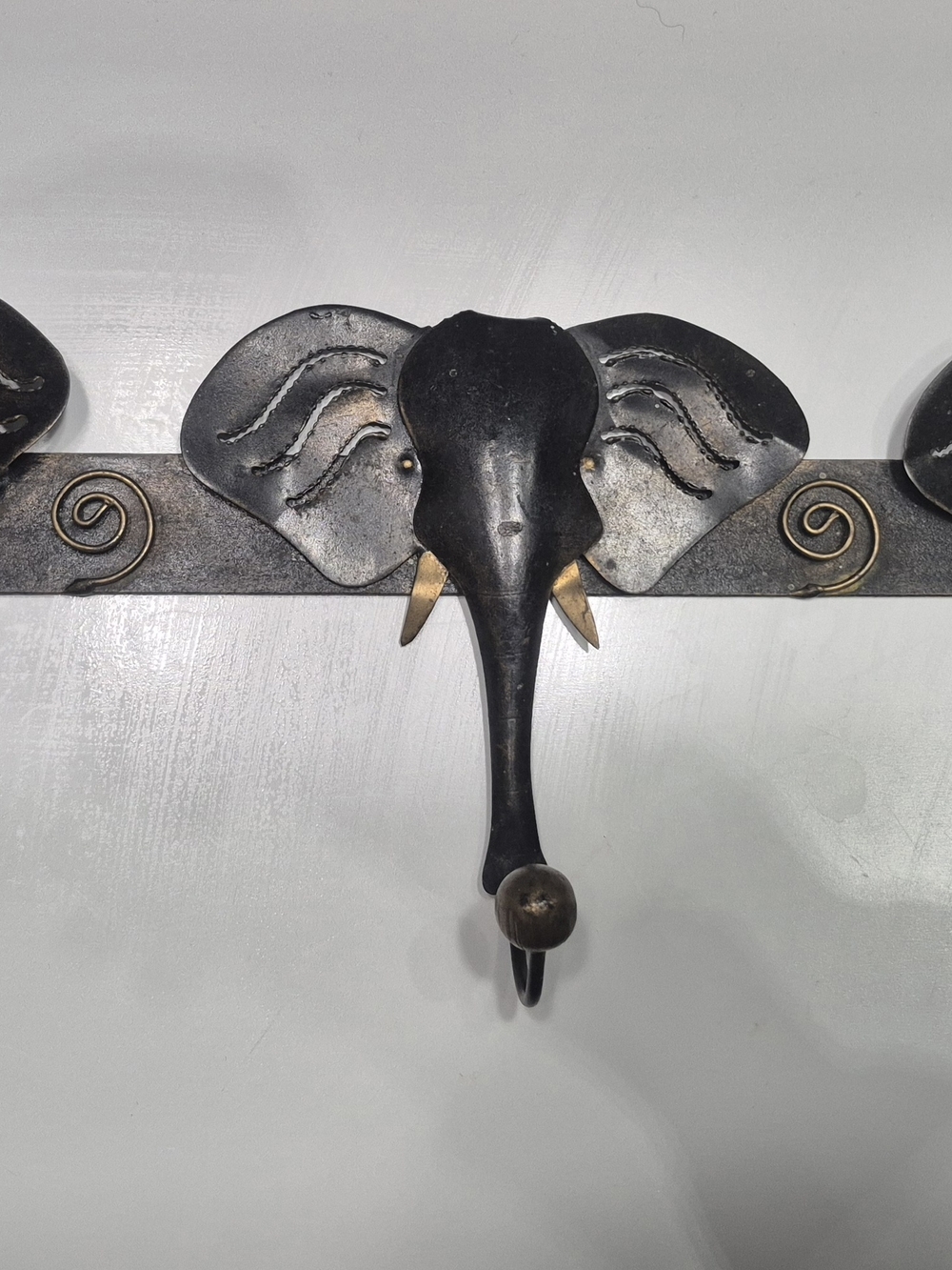 Elephant Wall Hook Rack - Black and Gold Metal Home Decor